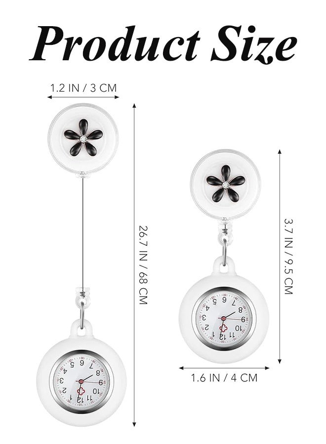 Retractable Nurse Watches Clip-on Hanging Fob Portable Pocket Watch with Cute Flower Pattern Lapel Watches for Nurses Doctors with Silicone Cover - Image 5